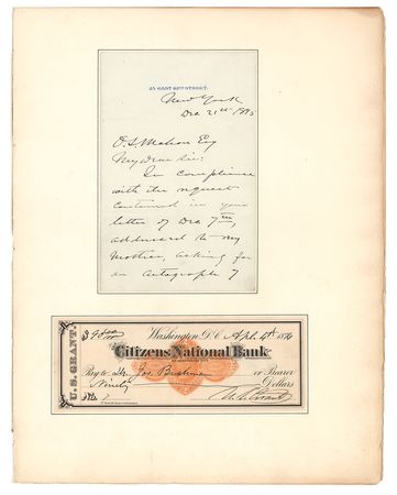 Lot #21 U. S. Grant: Check signed by President Grant, forwarded to a collector by his eldest son - Image 1