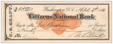 Lot #21 U. S. Grant: Check signed by President Grant, forwarded to a collector by his eldest son - Image 4