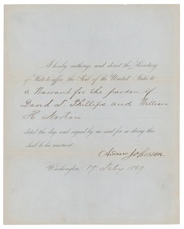 Lot #20 Andrew Johnson Signed Document