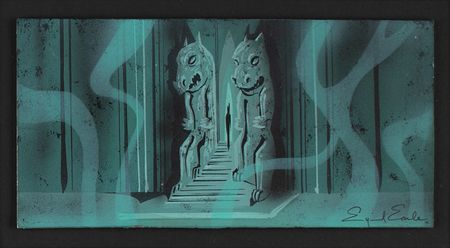 Lot #721 Eyvind Earle concept painting of Maleficent from Sleeping Beauty: The ominous inner sanctum of Maleficent, conceived by the great Eyvind Earle - Image 2