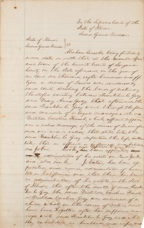 Lot #12 Abraham Lincoln: Twice-signed handwritten affidavit by Abraham Lincoln in an Illinois Supreme Court case - Image 1