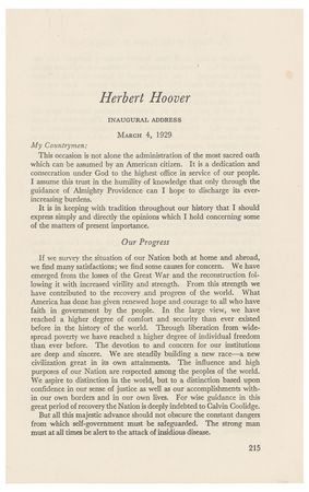 Lot #83 Herbert Hoover Inaugural Address - Image 1