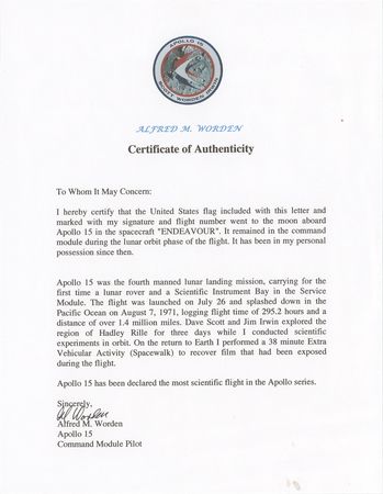 Lot #274 Al Worden's Apollo 15 Lunar Orbit-Flown Flag Flown Flag - Image 3