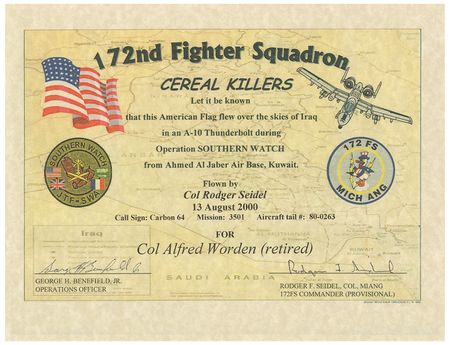 Lot #322 Al Worden's Flown 172nd Fighter Squadron American Flag Flag - Image 2