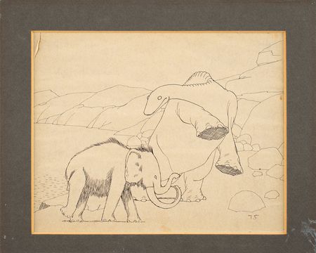 Lot #614 Gertie and Jumbo the Mastodon production drawing from Gertie the Dinosaur: Magnificent McKay drawing of Gertie and Jumbo - Image 2