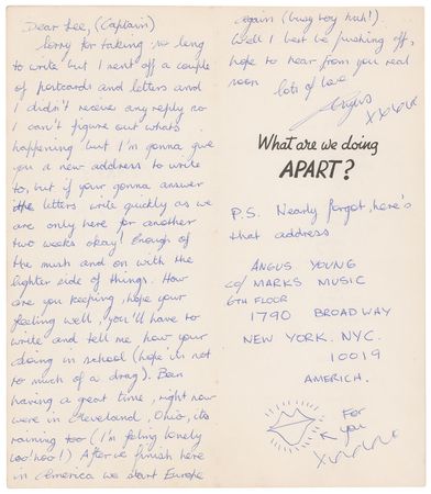 Lot #385 AC/DC: Angus Young: Angus to his girlfriend during the 1977 Let There Be Rock Tour?
