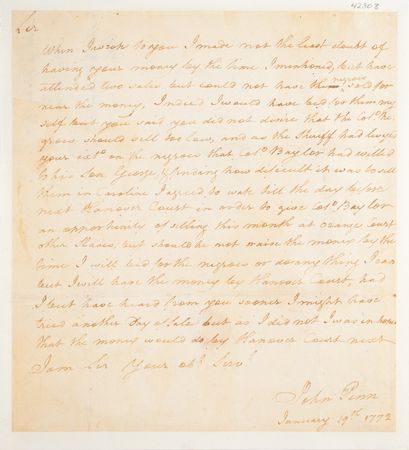 Lot #123 John Penn: Early handwritten letter from the North Carolina signer regarding the transaction of slaves - Image 1