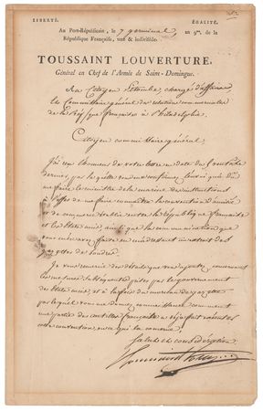 Lot #152 Toussaint Louverture: Scarce document from the Haitian general, readying himself for a 