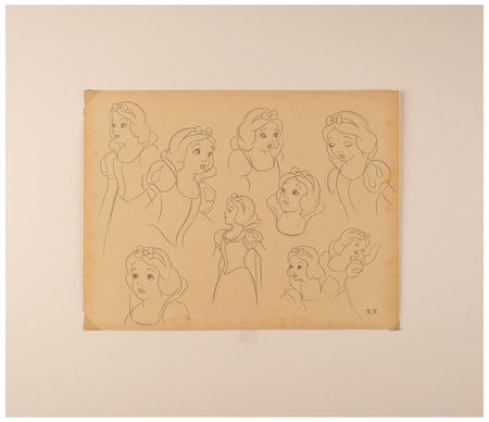 Lot #639 Frank Follmer preliminary model sheet drawing of Snow White from Snow White and the Seven Dwarfs Preliminary Model Sheet - Image 2