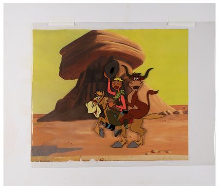 Lot #694 Pecos Bill, Widowmaker, and Bull production cel and production background from Melody Time Production Cel and Production Background - Image 2