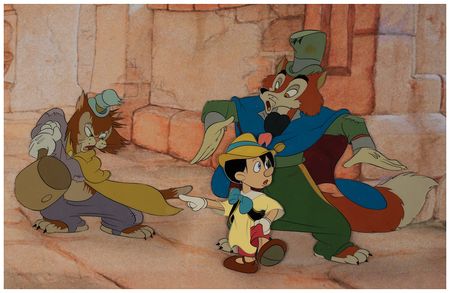 Lot #660 Pinocchio, Honest John, and Gideon production cels from Pinocchio Production Cels On A Giclee Background - Image 2