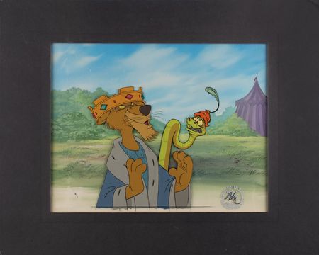 Lot #735 Prince John and Sir Hiss production cels on a production background from Robin Hood Production Cels - Image 2