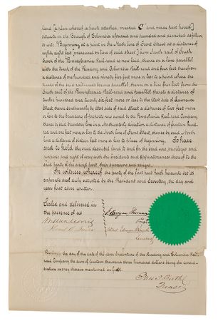 Lot #229 John Edgar Thomson: Unique 1867 Pennsylvania Railroad deed with oversized hand-drawn track map - Image 4