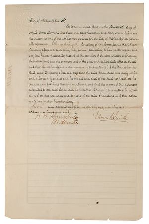 Lot #229 John Edgar Thomson: Unique 1867 Pennsylvania Railroad deed with oversized hand-drawn track map - Image 5