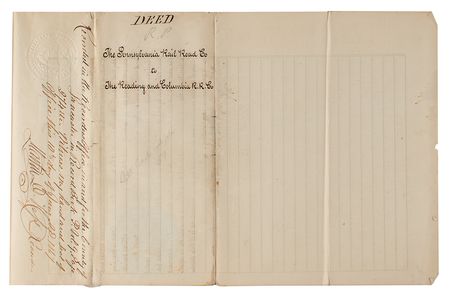 Lot #229 John Edgar Thomson: Unique 1867 Pennsylvania Railroad deed with oversized hand-drawn track map - Image 6