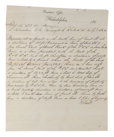 Lot #229 John Edgar Thomson: Unique 1867 Pennsylvania Railroad deed with oversized hand-drawn track map - Image 7