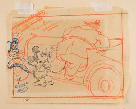 Lot #631 Mickey Mouse, Goofy, and Peg Leg Pete production storyboard drawing from Mickey's Service Station Production Storyboard Drawing - Image 2