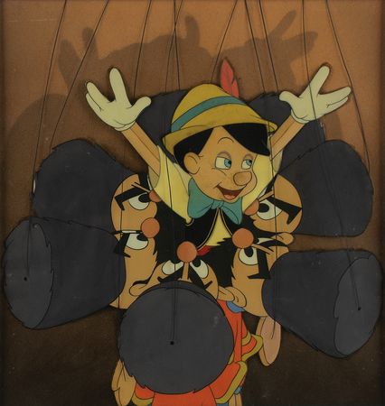 Lot #661 Pinocchio and Cossack puppets production cels from Pinocchio: Pinocchio dances during the 'I've Got No Strings' sequence - Image 1