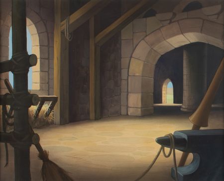 Lot #691 Castle interior hand-painted production background from Knight for a Day Production Hand-Painted Background - Image 1