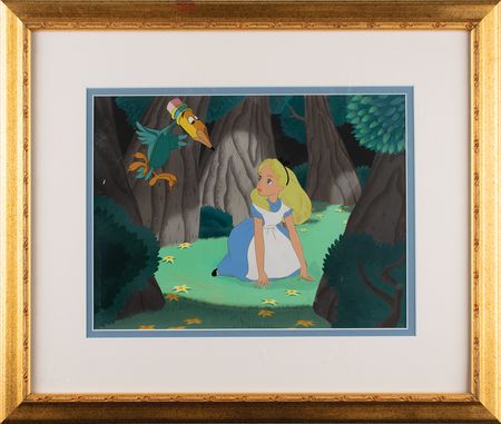 Lot #697 Alice and Pencil Bird production cels on production master background from Alice in Wonderland Production Cels On Production Master Background - Image 2