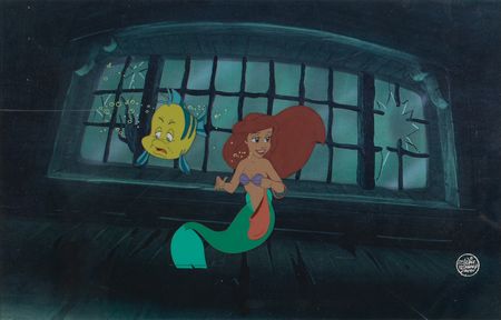 Lot #745 Ariel and Flounder production cels from The Little Mermaid Production Cel - Image 1