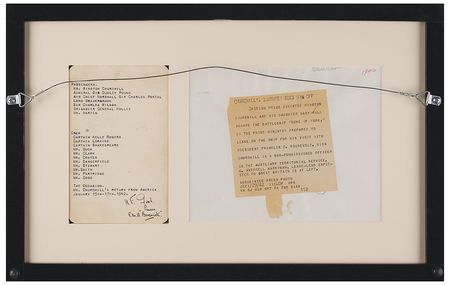 Lot #147 Winston Churchill: Signed menu from Churchill's historic 1942 transatlantic flight?the first by a world leader, after soliciting American support for WWII - Image 2