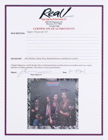 Lot #397 The Eagles: Stunning example of the Eagles second studio album Desperado, signed by all four original band members - Image 5