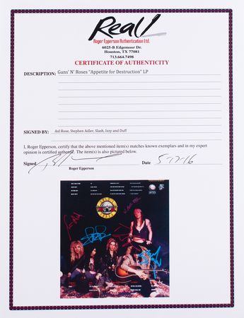 Lot #399 Guns N' Roses: Rare first pressing promotional copy of Appetite for Destruction, signed by the original Guns N' Roses lineup - Image 5