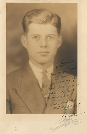 Lot #34 John F. Kennedy 1935 Choate Senior Year Portrait Inscribed to Lem Billings: Earliest known John F. Kennedy inscribed photograph signed 