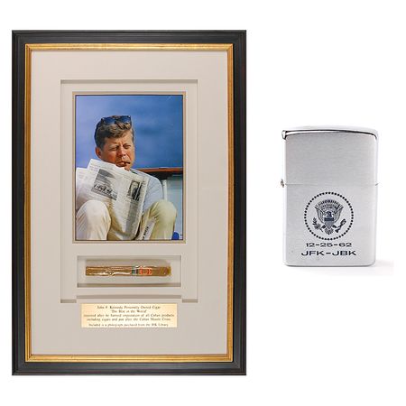 Lot #39 John F. Kennedy Personally-Owned Lighter Given to Dave Powers and Personally-Owned Cigar: President Kennedy's personally-owned lighter given to Dave Powers, 12/25/62, and personally-owned cigar - Image 1