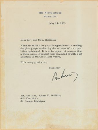 Lot #42 John F. Kennedy Signed Photograph and Typed Letter Signed on White House Stationery: President Kennedy signs a photograph for one of his youngest admirers! - Image 2