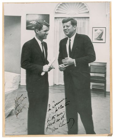 Lot #40 John and Robert Kennedy Signed Photograph: One-of-a-kind President Kennedy & Attorney General Robert Kennedy signed photograph - Image 1