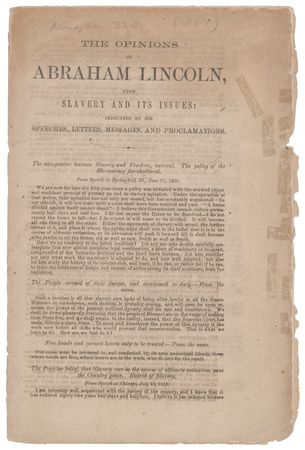 Lot #18 Abraham Lincoln Slavery Opinion Pamphlet - Image 1