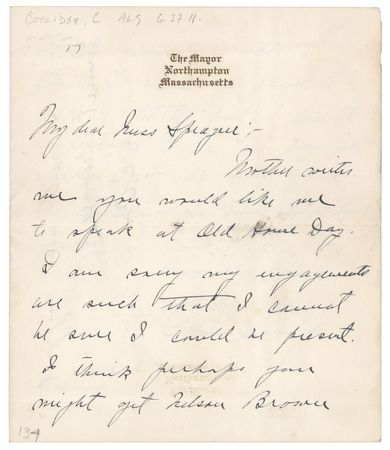 Lot #65 Calvin Coolidge: 'Silent Cal' on a potential engagement: 