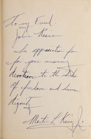 Lot #131 Martin Luther King, Jr: Dr. King inscribes a copy of Stride Toward Freedom?