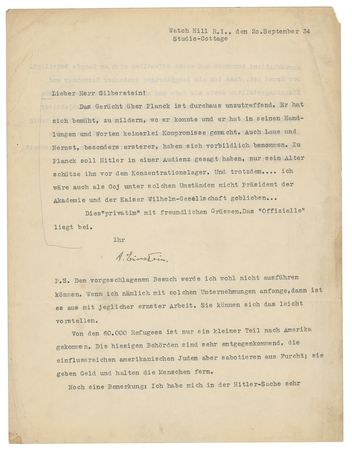 Lot #4005 Albert Einstein (September 20, 1934) - Image 1
