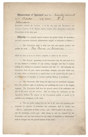 Lot #4039 Ludwik Silberstein's Publishing Document for 'Theory of Relativity' - Image 1