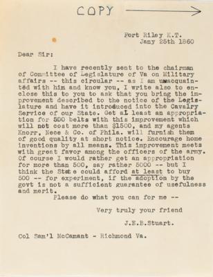 Lot #305 J. E. B. Stuart Autograph Letter Signed and Saber Hanger Patent Model - Image 5