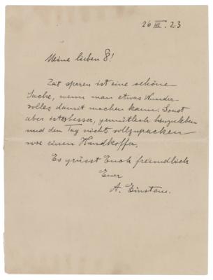 Lot #191 Albert Einstein: Handwritten response for life advice: “To save time is a wonderful quest if a person is able to make something wonderful out of it
