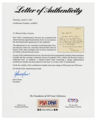 Lot #191 Albert Einstein: Handwritten response for life advice: “To save time is a wonderful quest if a person is able to make something wonderful out of it
