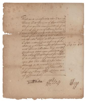 Lot #201 Samuel Pepys Document Signed - Image 1