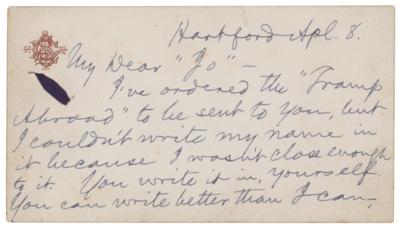 Lot #483 Samuel L. Clemens: Handwritten letter from Clemens, mentioning his latest travel book, 
