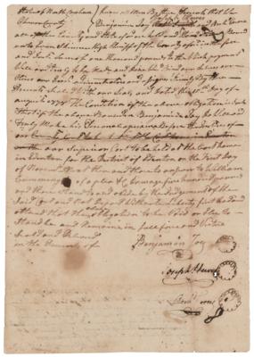 Lot #165 Joseph Hewes Document Signed - Image 1