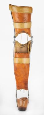Lot #631 Frank Zappa's Metal and Leather Orthopedic Leg Brace: Leg brace worn for months by Frank Zappa after his Rainbow Theatre attack - Image 3