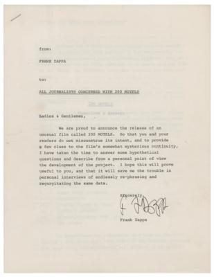 Lot #625 Frank Zappa Signed Cover Letter and Press Release for 200 Motels Cover Letter and Manuscript - Image 1