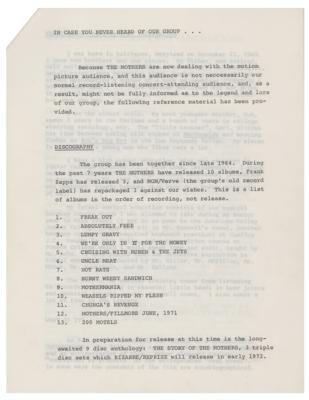 Lot #625 Frank Zappa Signed Cover Letter and Press Release for 200 Motels Cover Letter and Manuscript - Image 2