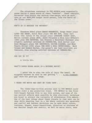 Lot #625 Frank Zappa Signed Cover Letter and Press Release for 200 Motels Cover Letter and Manuscript - Image 3