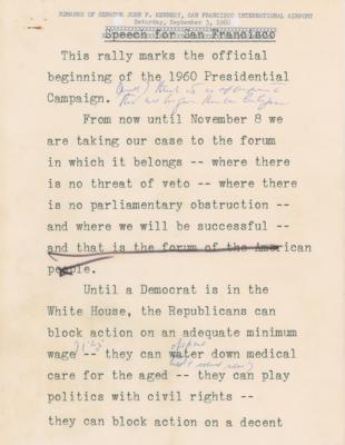 Lot #39 John F. Kennedy: John F. Kennedy's original reading copy of his speech marking the 