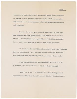 Lot #43 John F. Kennedy Signed Press Release of Speech Responding to Truman Suggesting Kennedy Drop Out of Presidential Race July 4, 1960 - Image 7