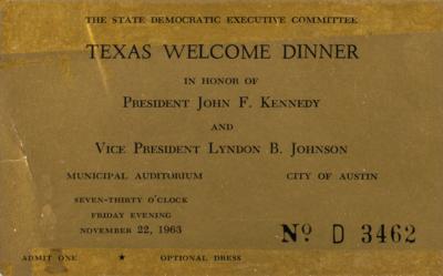 Lot #119 John F. Kennedy: Texas Welcome Dinner